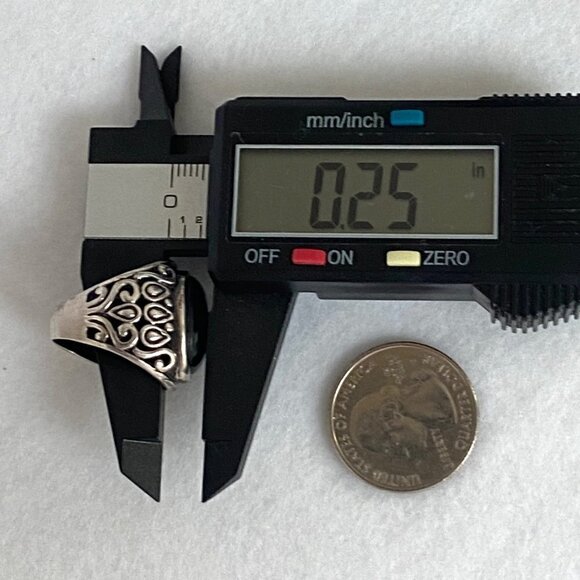 Sterling Silver 925 Chunky Oval Black Onyx Cab Pierced Scrollwork Ring Sz 6.5 - Picture 14 of 16